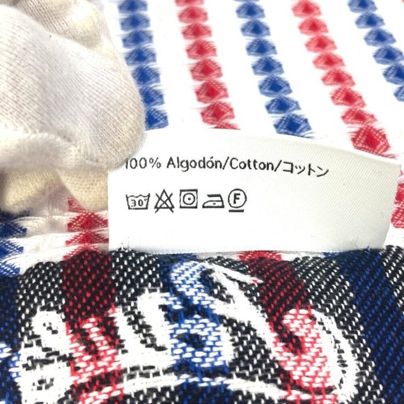 LOEWE interior Paula´s Ibiza stripe fringe towel cotton Red/Blue x White Unused - Picture 7 of 8